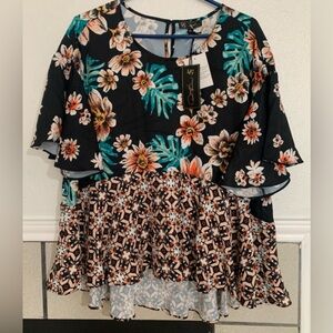 DG2 Diane Gilman floral blouse
